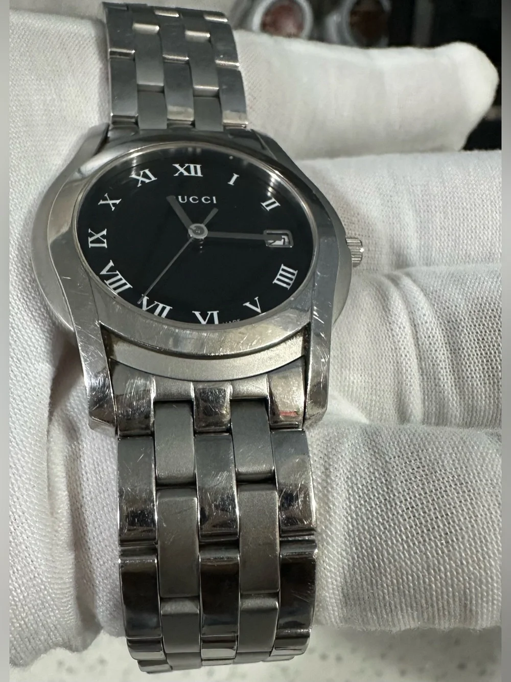 Gucci G-Timeless Black Dial Roman Numeral Swiss Made Stainless Steel Women Watch